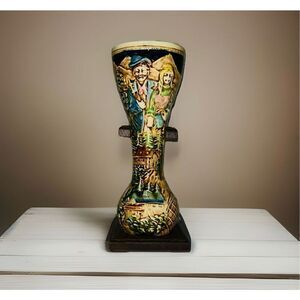 Vintage Tilso Hand Painted Quarter Yard Beer Stein Ceramic Japan W wood Holder